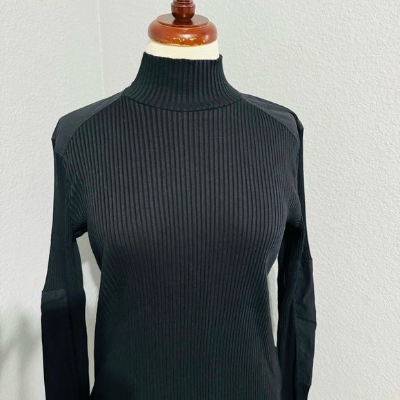 Zara Women Black Combination Turtleneck Long Sleeves Rib Tonal Appliqué Top Sz L - Picture 10 of 17